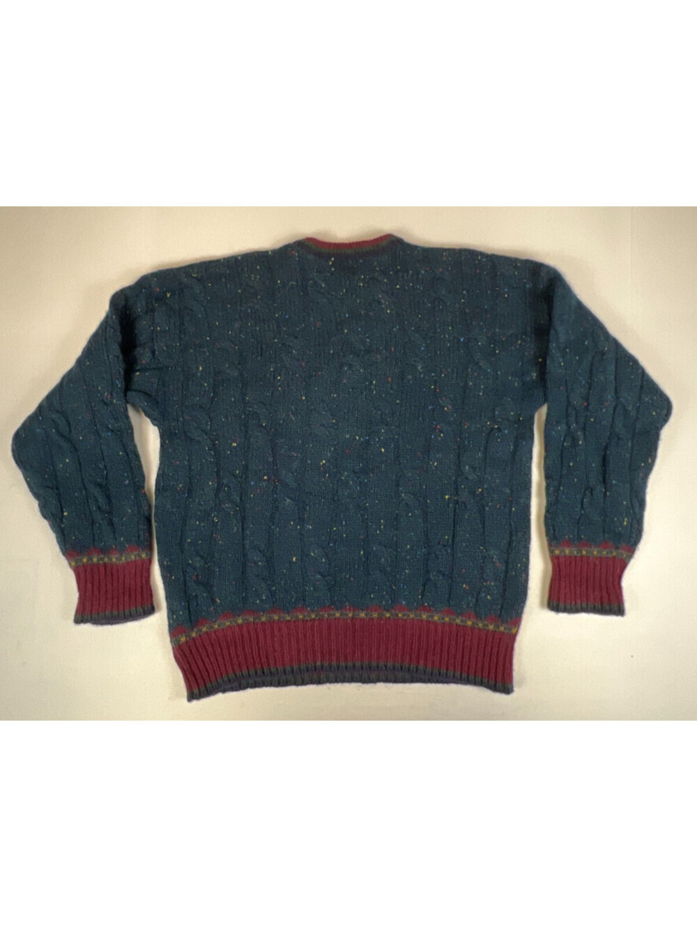 Vintage Cape Isle Knitters Men L Blue Pure Wool Cable Knit Crewneck Sweater - Picture 2 of 10